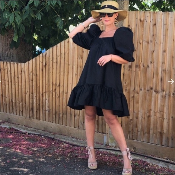 H&M Black Puff Sleeve Mini Cotton Dress Small - Picture 7 of 10